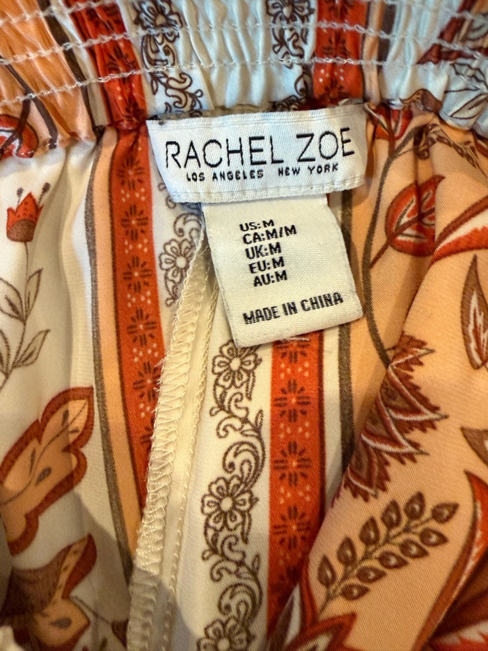 Rachel Zoe Cream Pants with Rust and Brown Floral Panels - Picture 4 of 8